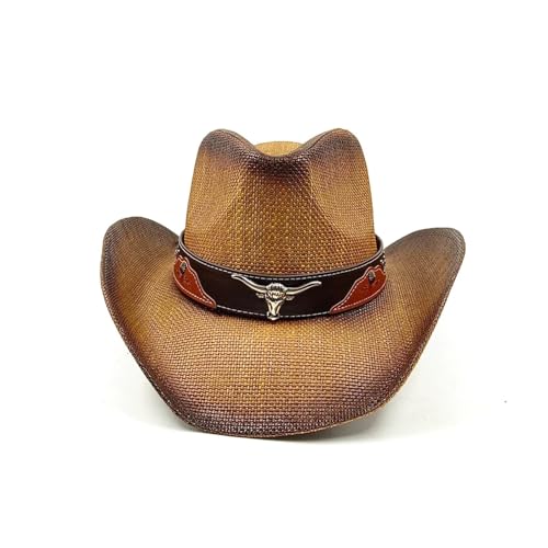Strohhut aus Maisstroh, Western-Cowboyhut, Frühling und Sommer, Sonnenhut for Männer und Frauen, eleganter Cowboy-Strohhut Für Junggesellinnenabschied, Halloween(Color11) von ROEUIPG