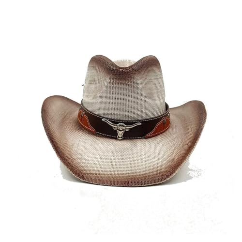 Strohhut aus Maisstroh, Western-Cowboyhut, Frühling und Sommer, Sonnenhut for Männer und Frauen, eleganter Cowboy-Strohhut Für Junggesellinnenabschied, Halloween(Color12) von ROEUIPG