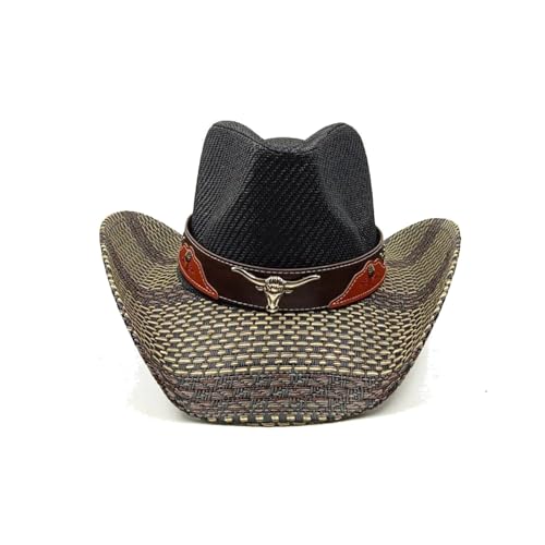 Strohhut aus Maisstroh, Western-Cowboyhut, Frühling und Sommer, Sonnenhut for Männer und Frauen, eleganter Cowboy-Strohhut Für Junggesellinnenabschied, Halloween(Color13) von ROEUIPG