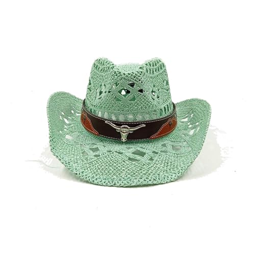 Strohhut aus Maisstroh, Western-Cowboyhut, Frühling und Sommer, Sonnenhut for Männer und Frauen, eleganter Cowboy-Strohhut Für Junggesellinnenabschied, Halloween(Color15) von ROEUIPG