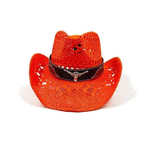 Strohhut aus Maisstroh, Western-Cowboyhut, Frühling und Sommer, Sonnenhut for Männer und Frauen, eleganter Cowboy-Strohhut Für Junggesellinnenabschied, Halloween(Color18) von ROEUIPG
