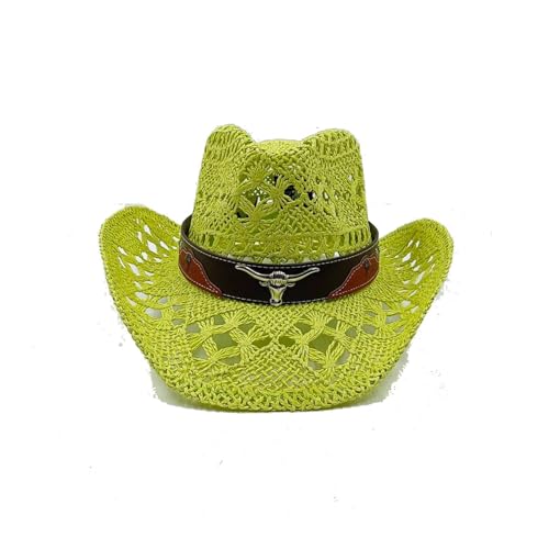 Strohhut aus Maisstroh, Western-Cowboyhut, Frühling und Sommer, Sonnenhut for Männer und Frauen, eleganter Cowboy-Strohhut Für Junggesellinnenabschied, Halloween(Color19) von ROEUIPG