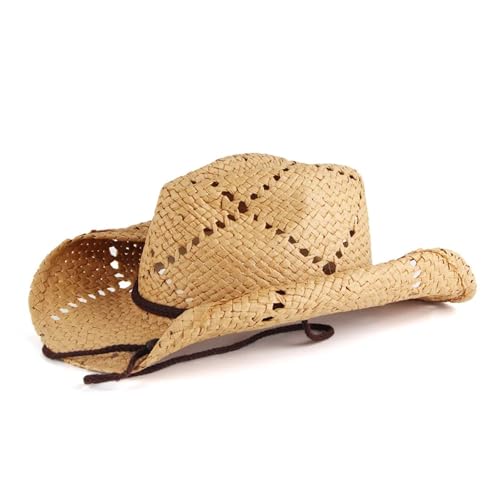 Unisex Damen Herren Retro Ausgehöhlter Atmungsaktiver breiter Rollrand Sonnencreme Outdoor Cap Strand Cowboy Cowgirl Hut Für Junggesellinnenabschied, Halloween von ROEUIPG