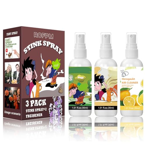 ROFPM Extrastarkes Stinkspray, Stinkender Flüssiges Stinkspray, Halloween Party Prank Stink Spray, Ultimate Prank Stinkspray Packs for Adults, Schrecklicher Flüssiger Stink Spray, 3 Stück - 90ML ROFPM Extrastarkes Stinkspray, Stinkender Flüssiges Stinkspray, Halloween Party Prank Stink Spray, Ultimate Prank Stinkspray Packs for Adults, Schrecklicher Flüssiger Stink Spray, 3 Stück - 90ML von ROFPM