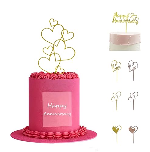 Tortenaufsätze aus Acryl, mit Herzmotiv, goldfarben, "Happy Anniversary", Kuchendekoration, Cupcake-Topper für Hochzeit, Brautjubiläum, Motto-Party-Dekorationen, Zubehör, 8 Stück Tortenaufsätze aus Acryl, mit Herzmotiv, goldfarben, "Happy Anniversary", Kuchendekoration, Cupcake-Topper für Hochzeit, Brautjubiläum, Motto-Party-Dekorationen, Zubehör, 8 Stück von ROHOME