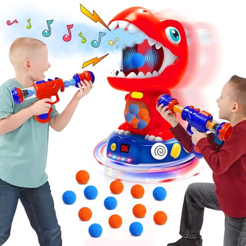 ROHSCE Movable Dinosaur Shooting Toys for Boys 4-6 & Up - Kids Target Shooting Game, Sound and Spray Effect Dinosaur Toy with 2 Air Guns and 24 Foam Balls, Target Practice Toys Gift for Boys and Girls von ROHSCE