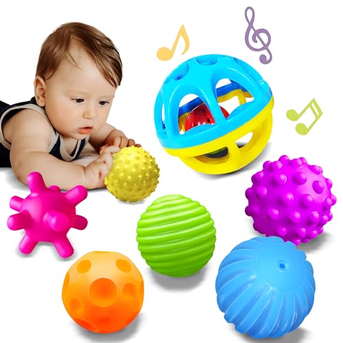 ROHSCE Sensorkugeln für Babys - Montessori-Spielzeug, Bunte Sensorikbälle mit verschiedenen Texturen für Kinder von 1-3 Jahren, Greifbälle für Babys, Blaue Babyrassel für 3-6 Monate von ROHSCE