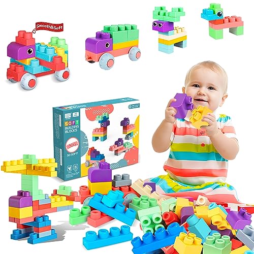 ROHSCE Weiche Bausteine für Kleinkinder, Bausteine Baby ab 6 Monaten, Große kreative Stapelblöcke 20 Stück STEM Blöcke, Stapelspielzeug für Kleinkinder, Bunte weiche Blocksets als Geschenk von ROHSCE