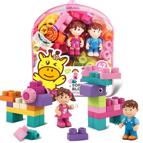 Stacking Blocks for Babies 6 Months and Up STEM Toddler,Soft Building Blocks for Toddlers Gifts, Large Construction Block Set Rubber Blocks Bag with 42 Pieces and Storage Stacking Blocks for Babies 6 Months and Up STEM Toddler,Soft Building Blocks for Toddlers Gifts, Large Construction Block Set Rubber Blocks Bag with 42 Pieces and Storage von ROHSCE