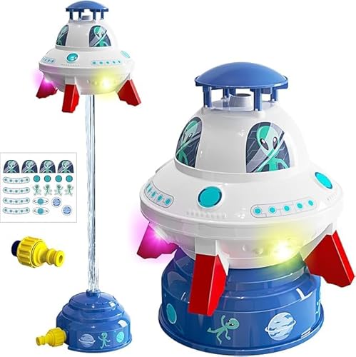 Wassersprinkler Spielzeug für Kinder mit LED-Lichtern, 360° drehender UFO-Raketen-Sprinkler, Sommer Outdoor Gartenspielzeug für Jungen & Mädchen ab 3 Jahren, ideal für Rasen & Pool Wassersprinkler Spielzeug für Kinder mit LED-Lichtern, 360° drehender UFO-Raketen-Sprinkler, Sommer Outdoor Gartenspielzeug für Jungen & Mädchen ab 3 Jahren, ideal für Rasen & Pool von ROHSCE