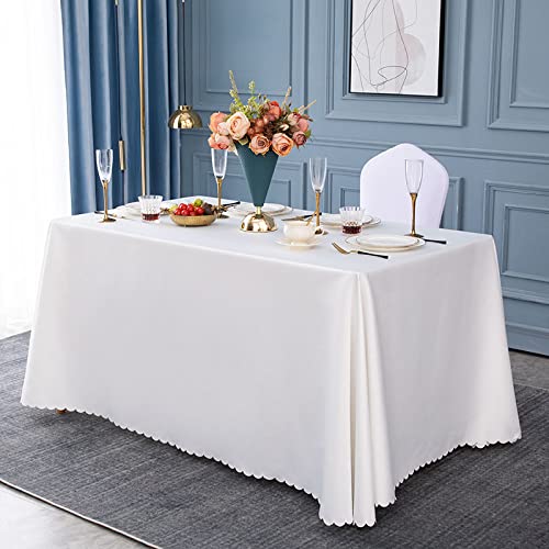 ROJDFCNBW Stick Baumwolle und Tischtuch, Polyester-Tischdecke mit quadratischer Tischdecke for Esstische im Innen- und Außenbereich(White,150x210cm) von ROJDFCNBW