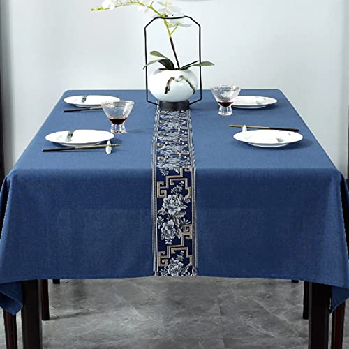 ROJDFCNBW Stick Baumwolle und Tischtuch, Tischdecken aus Kunstleinen, die abwischbar sind(Navy Blue,130x180cm) von ROJDFCNBW