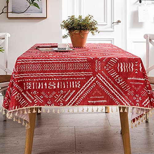 ROJDFCNBW Stick Baumwolle und Tischtuch, for die Küche, rechteckige Tischdekoration, waschbare Tischdecke(Red,55.1 x 35.4 inch) von ROJDFCNBW