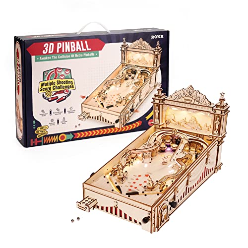 ROKR 3D Holzpuzzle Erwachsene 3D Puzzle Flipperautomat Holz Holzmodelle Bausätze für Erwachsene zum Bauen Flipperspiel Spielzeug Weihnachtsspaßgeschenk für Kinder 482 Stück (EG01) von ROKR