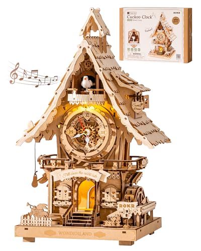 ROKR 3D Puzzle Erwachsene Kuckucksuhr, 3D Holzpuzzle Uhrenmodellbausätze, Geschenke und Dekoration für Erwachsene, Cuckoo Clock Holzfarbe, LC901 von ROKR