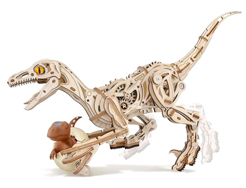 ROKR 3D Puzzle Holz Dinosaurier Spielzeug, Holzmodellbausätze zum Bauen für Erwachsene Velociraptor, 3D Puzzle Laufendes Tier Geschenke für Kinder Erwachsene, Velociraptor, LD01 von ROKR