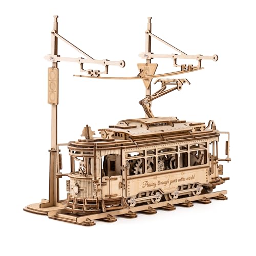 ROKR 3D Puzzle Holz Holzmodelle Bausätze für Erwachsene Klassische Stadt Straßenbahn Auto Modell, Classic City Tram, LK801 von ROKR