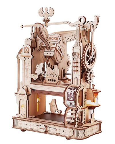 ROKR 3D Puzzle Holz Holzpuzzle Erwachsene 3D, Klassische Druckmaschine Holzmodelle Bausätze, Mechanische Getriebe, Classic Printing Press von ROKR