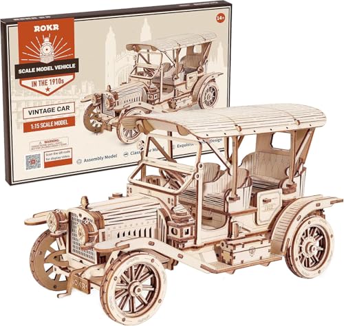 ROKR 3D Puzzle Holzpuzzle Modellbau Car Holzbausatz Holzmodelle Bausätze Erwachsene Oldtimer, Vintage Car von ROKR