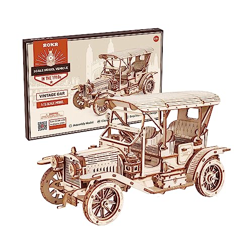 ROKR 3D Puzzle Holzpuzzle Modellbau Car Holzbausatz Holzmodelle Bausätze Erwachsene Oldtimer, Vintage Car von ROKR
