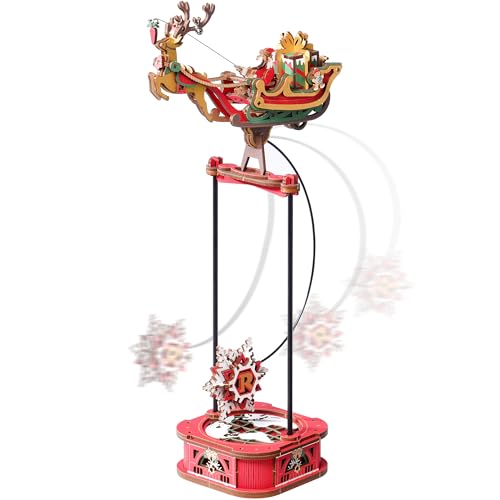 ROKR 3D Puzzle MCD05 Weihnachtsmann auf Schlitten Gravity Swing Serie Holzmodellbausätze für Erwachsene DIY Bastelset Einzigartiges Geschenk für Männer Frauen Schreibtischdekoration von ROKR