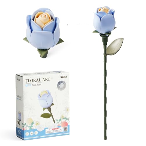 ROKR Blumen 3D Puzzle Bauspielzeug Set Modellbausätze, Rosen Kamelie Blumen, Künstlicher Blumenstrauß Bausatz, Wohndekorationsaccessoire, künstliche Pflanzengeschenke (Blaue Rose) von ROKR
