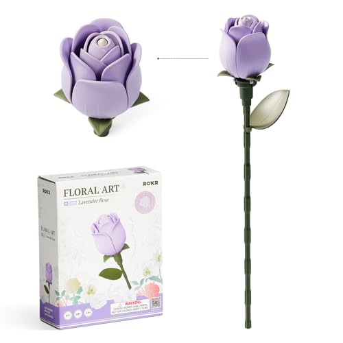 ROKR Blumen 3D Puzzle Bauspielzeug Set Modellbausätze, Rosen Kamelie Blumen, Künstlicher Blumenstrauß Bausatz, Wohndekorationsaccessoire, künstliche Pflanzengeschenke (Lavendelrose) von ROKR
