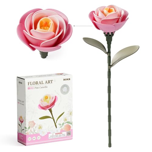 ROKR Blumen 3D Puzzle Bauspielzeug Set Modellbausätze, Rosen Kamelie Blumen, Künstlicher Blumenstrauß Bausatz, Wohndekorationsaccessoire, künstliche Pflanzengeschenke (Rosa Kamelie) von ROKR