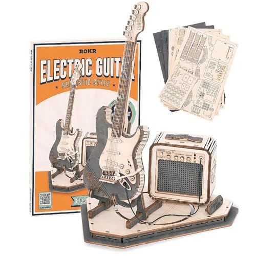 ROKR Elektrische Gitarre Modell 3D Holzpuzzle,Modellbausatz Erwachsene,Holzbausatz Basteln Für Erwachsene(TG605K) von ROKR