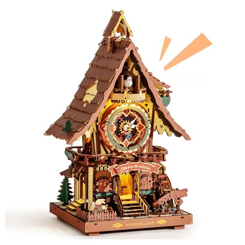 ROKR Kuckucksuhr 3D Holzpuzzle Erwachsene Holzuhr Modellbausätze Geschenk für Männer Frauen Farbige LC901C von ROKR