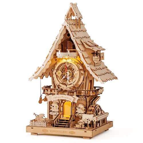 ROKR Kuckucksuhr 3D Holzpuzzle Erwachsene Holzuhr Modellbausätze Geschenk für Männer Frauen Holzfarbe LC901 von ROKR