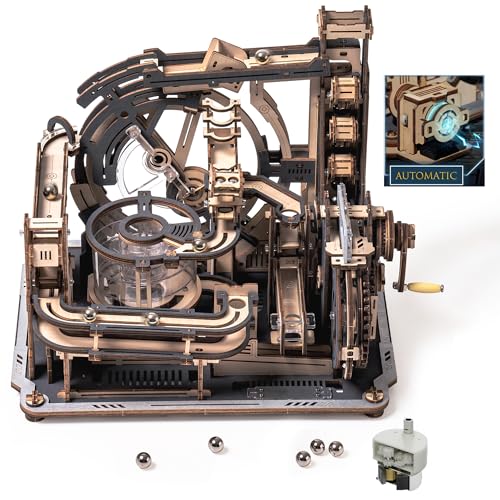 ROKR Kugelbahnen 3D Holzpuzzle für Erwachsene, 3D Puzzle Holz Motorbetriebene Mechanische Modellbausätze mit Kugeln, Automatischer & Manueller Modi, Marble Spaceport, LGC01 von ROKR