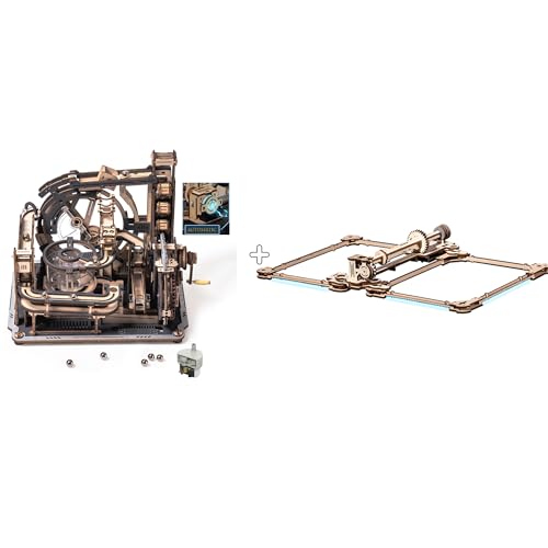 ROKR Kugelbahnen 3D Holzpuzzle für Erwachsene, 3D Puzzle Holz Motorbetriebene Mechanische Modellbausätze mit Kugeln, Automatischer & Manueller Modi, Marble Spaceport & Marble Run Link Pack, LGC01 LG01 von ROKR