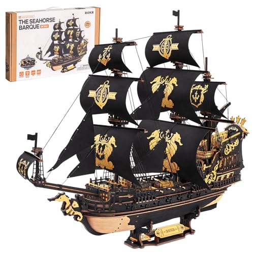 ROKR Seepferdchen Barke MCB02 3D Puzzle Holz Modellbausatz Erwachsene Bauen Schiffsmodell Bausatz Holz Basteln Dekoration Einzigartig Geschenk für Männer von ROKR