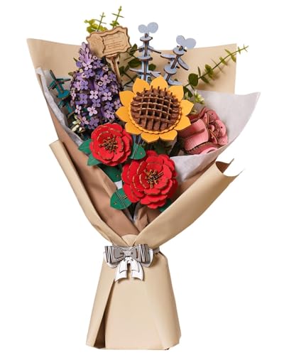 rowood 3D Puzzle Holz DIY Blumenstrauß, Künstlerische Blumen Modellbausatz zu Montieren, Holzbausatz Handwerk Set für Erwachsene, Beste Valentinstagsgeschenk Modell Kits (Blumenstrauß) von rowood