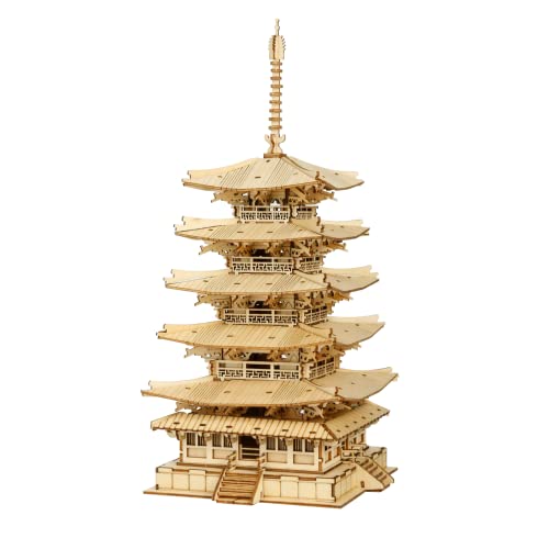 Rolife Fünfstöckige Pagode 3D Puzzle,Erwachsene Gebäude, Holzpuzzle Modellbausätze Bauen,Schreibtischdekoration Jahrestag Geschenk Für Ihn Mann Papa Frau Freund (TGN02) von ROKR
