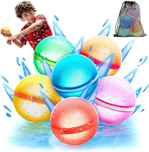 ROMANVIC Wiederverwendbare Wasserbomben Selbstschließend, Eine Sekunde Schnellfüller Wasserbomben Set, Wasserspielzeug Pool Spielzeug Strandspielzeug für Sommer (6) von ROMANVIC