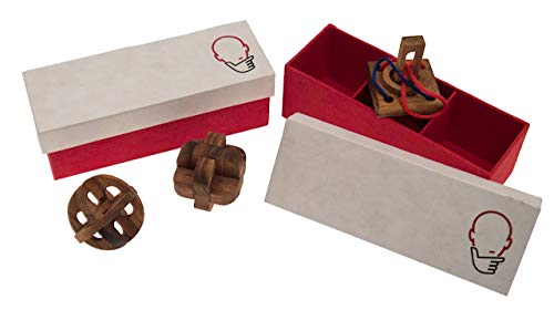 ROMBOL Geschenkbox mit Knobelspielen, Holz-Spiel, Denkspiel, Knobelspiel, Geduldspiel aus Holz, Geschenkbox:3er Geschenkebox von ROMBOL