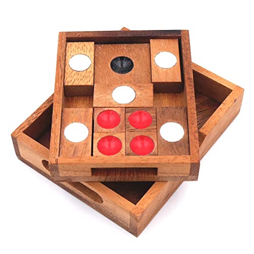 ROMBOL Khun Pan Raus (Prison), Mini, Schiebespiel, Reisespiel, Holzspiel, Denkspiel, Knobelspiel, Geduldspiel aus Holz von ROMBOL