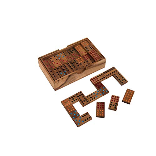 ROMBOL Domino, Doppel 9, Dominospiel für 2 bis 6 Personen, mit farbig ausgelegten Farbpunkten, aus Holz, Familiespiel von ROMBOL