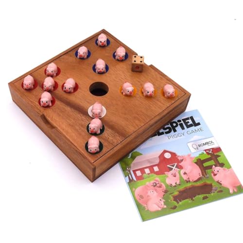 ROMBOL Ferkelspiel - Das Würfelspiel mit den süßen Tierfiguren für die ganze Familie inkl. praktischem Verschlussband, Ferkelspiel Varianten:Ferkel rosa von ROMBOL