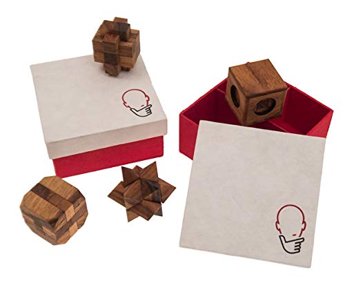 ROMBOL Geschenkbox mit Knobelspielen, Holz-Spiel, Denkspiel, Knobelspiel, Geduldspiel aus Holz, Geschenkbox:4er Geschenkebox von ROMBOL