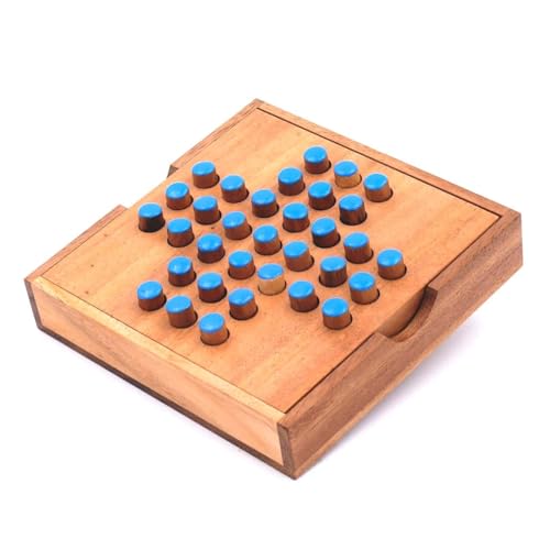 ROMBOL Solitaire, der unterhaltsame Klassiker aus edlem Holz mit praktischem Verschlussband, Farbe:Blau von ROMBOL