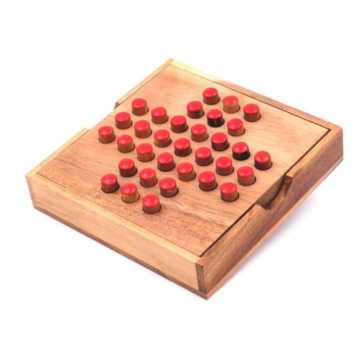 ROMBOL Solitaire, der unterhaltsame Klassiker aus edlem Holz mit praktischem Verschlussband, Farbe:Rot von ROMBOL
