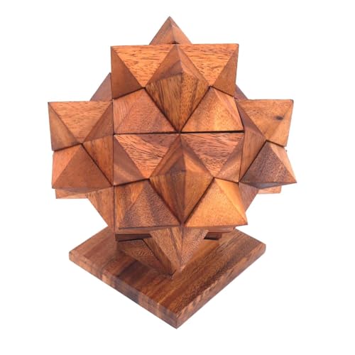 ROMBOL Sternpuzzle auf Einer Basis aus 24 Holzpuzzleteilen, Holzspiel, Denkspiel, Knobelspiel, Geduldspiel aus Holz von ROMBOL