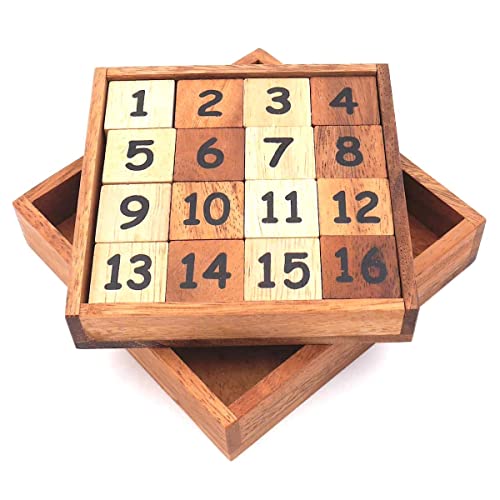 ROMBOL rutschende 15 und 34, Zwei Spiele in einem, Holzspiel, Denkspiel, Knobelspiel, Geduldspiel aus Holz von ROMBOL