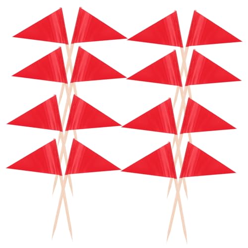 ROMISBABA 100 Stück Rote Zahnstocher Flaggen Kleine Dreieckige Food Picks Vielseitige Cake Decoration Flags für Cupcakes Obst Partys Sichere Platzierung für Geburtstage und Hochzeiten von ROMISBABA