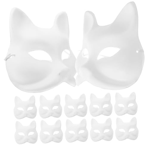 ROMISBABA 12 Stück Teiliges Fox DIY Papierspulp Halbgesichtsmaske zum Bemalen Weiße Japanische Fuchsmaske für Erwachsene für Karneval Party Maskerade von ROMISBABA