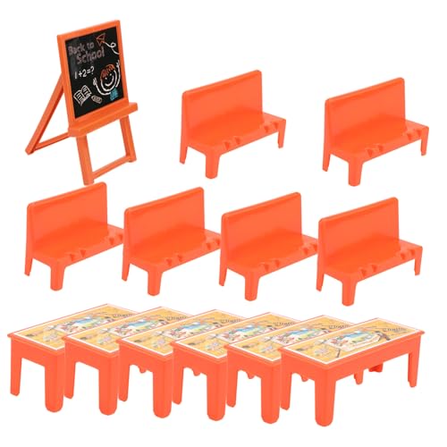 ROMISBABA 13 Stück Teiliges Mini Klassenzimmer Modell Gelbem Tisch Stühlen und Schwarzer Tafel Stabile Miniatur Puppenhaus Dekoration für Spielzimmer und Lernumgebung von ROMISBABA