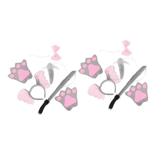 ROMISBABA 2 Sätze Kostüm Set Teilig Plüsch Ohr Haarreif mit Schleife Handschuhe und Nase für Jungen Mädchen Karneval Fasching Cosplay Party Zubehör von ROMISBABA